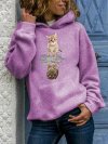 Cartoon Cat Print Long Sleeve Casual Hoodie For Women