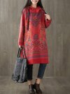 Hooded Folk Style Print Long Sleeve Vintage Women Dress