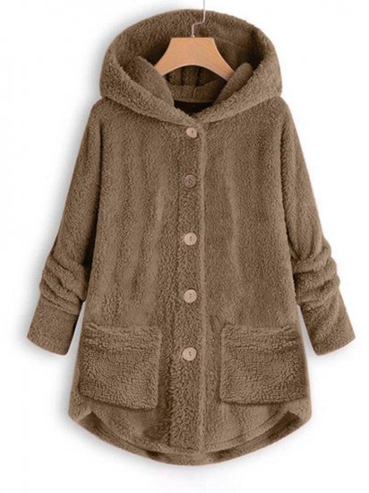 Casual Solid Color Pockets Button Long Sleeve Fleece Hoodies - Click Image to Close
