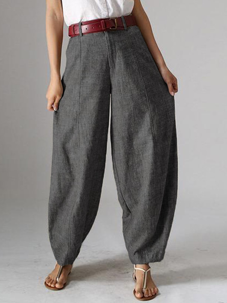 Casual Pure Color Baggy Pockets Harem Pants For Women